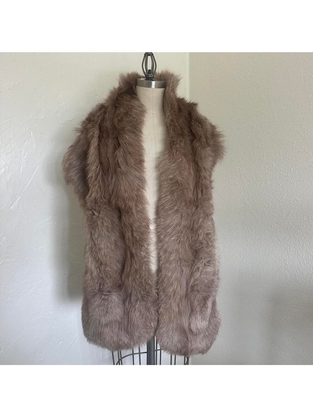 Vintage Real Fur Stole Taupe Glam Wrap Scarf Large Fur Shawl
